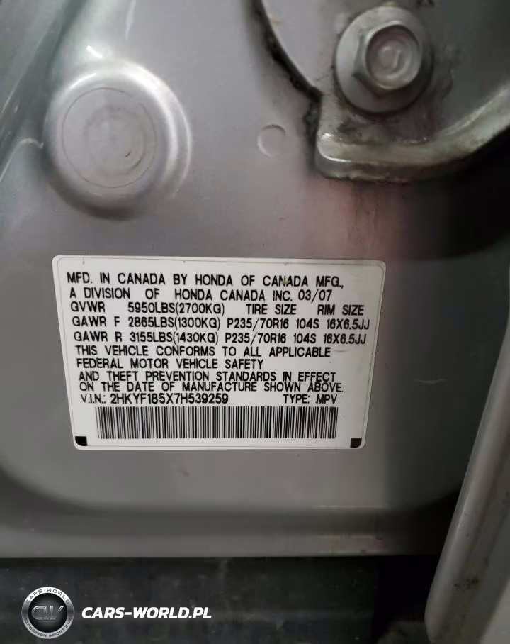2007 Honda Pilot Exl VIN:2HKYF185X7H539259 - 13