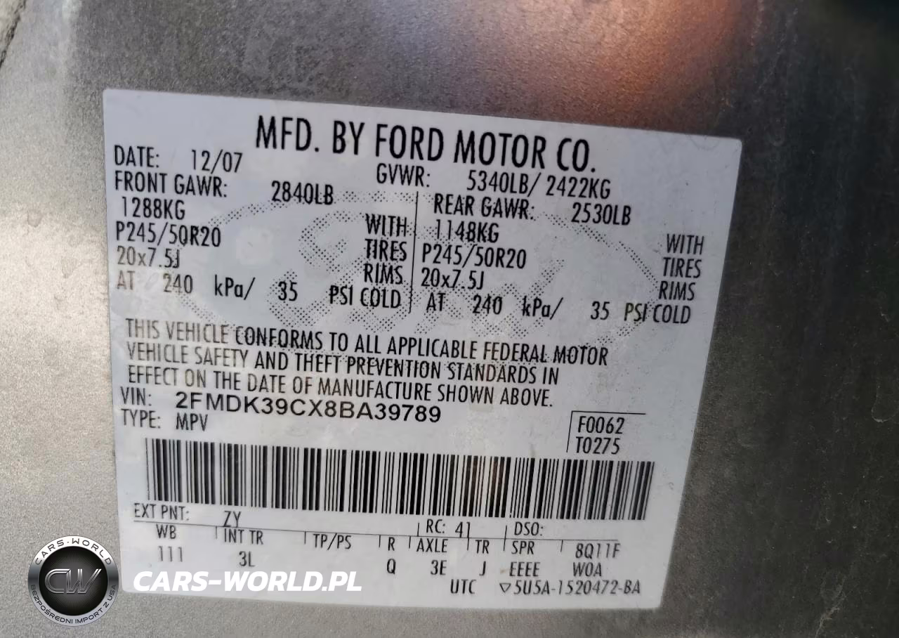 2008 Ford Edge Limited VIN:2FMDK39CX8BA39789 - 12