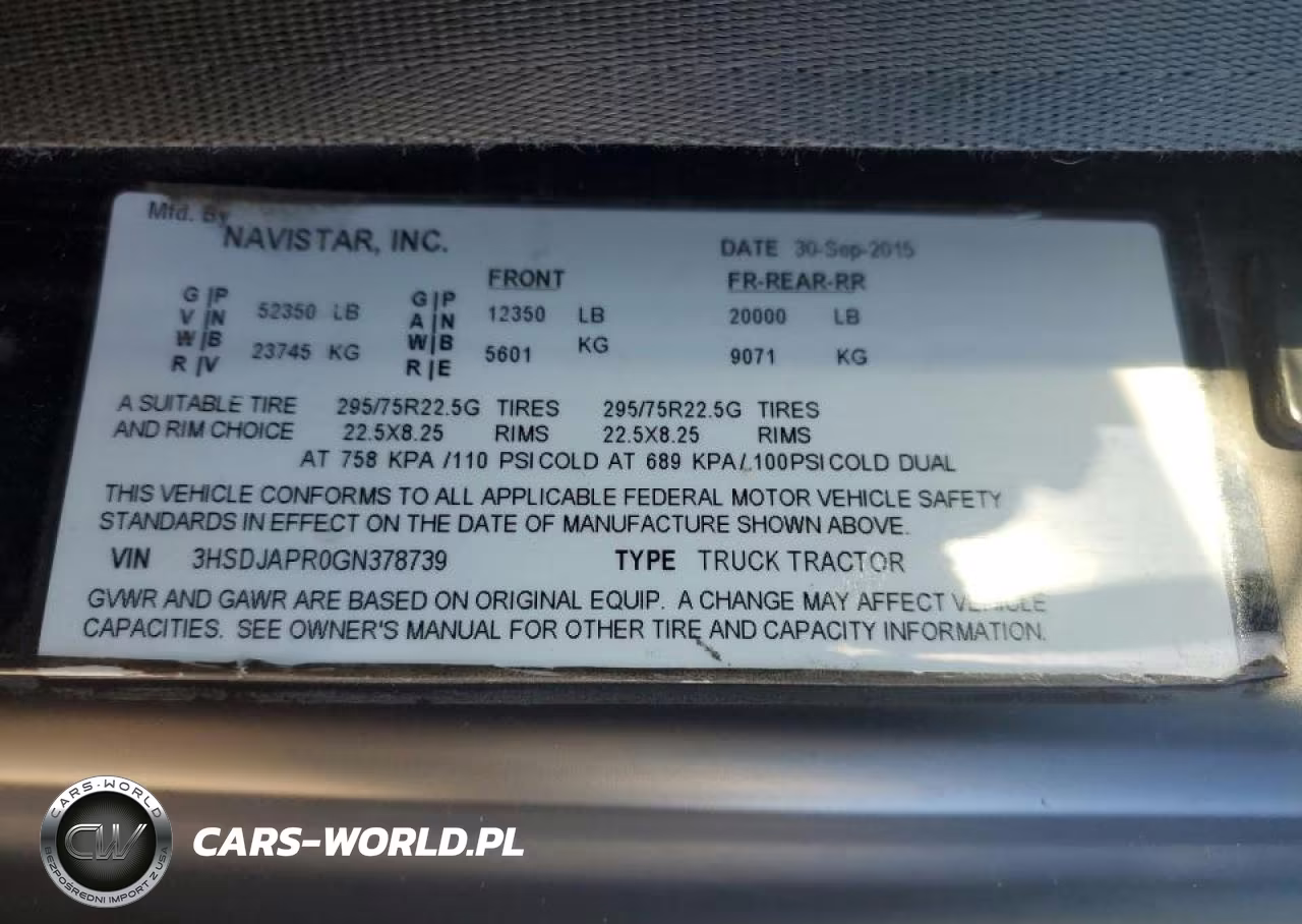 2016 International Prostar Semi Truck VIN:3HSDJAPR0GN378739 - 10