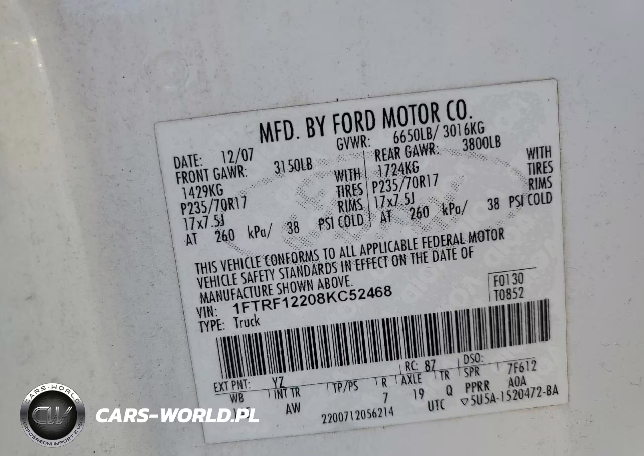 2008 Ford F150 VIN:1FTRF12208KC52468 - 12