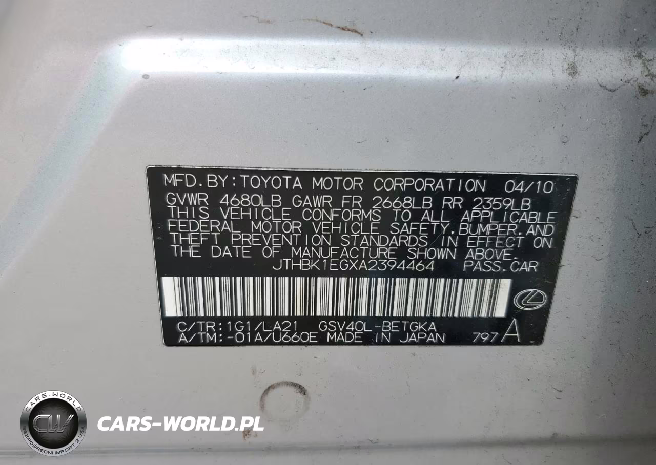 2010 Lexus Es 350 Base VIN:JTHBK1EGXA2394464 - 12