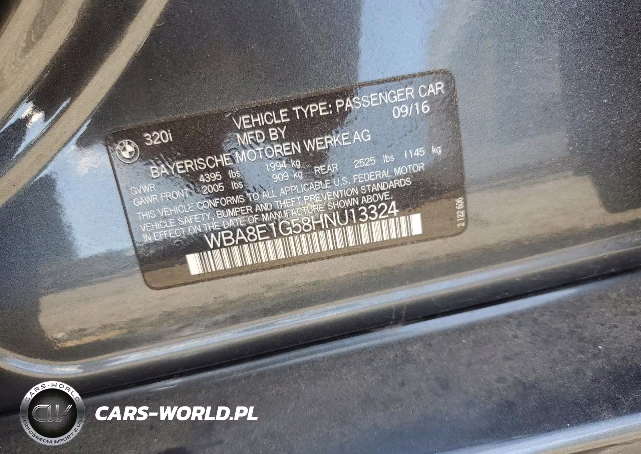 2017 BMW 320 I VIN:WBA8E1G58HNU13324 - 12