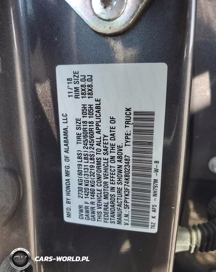 2019 Honda Ridgeline Rtl VIN:5FPYK3F74KB023487 - 12