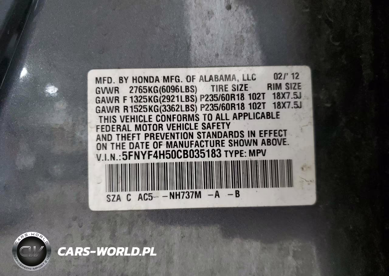 2012 Honda Pilot Exl VIN:5FNYF4H50CB035183 - 13