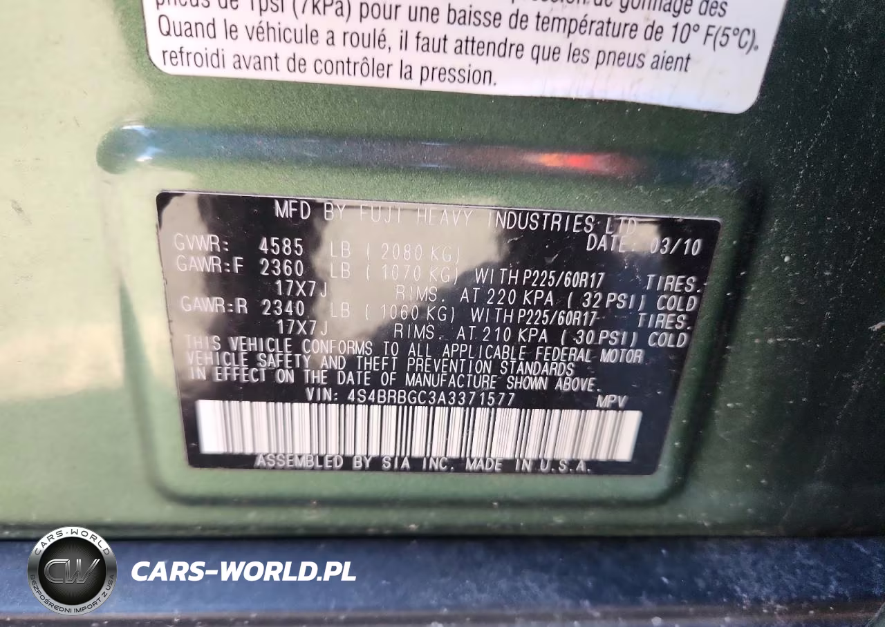 2010 Subaru Outback 2.5I Premium VIN:4S4BRBGC3A3371577 - 13