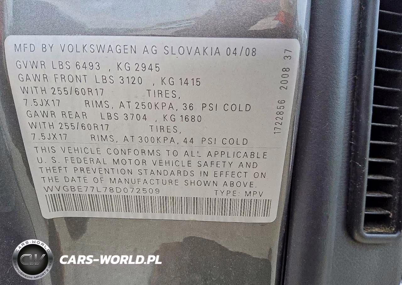 2008 Volkswagen Touareg 2 V6 VIN:WVGBE77L78D072509 - 13