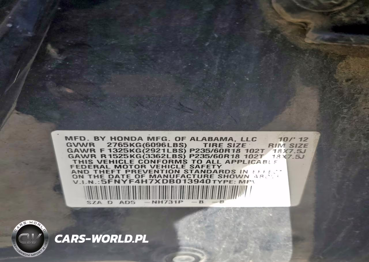2013 Honda Pilot Exln VIN:5FNYF4H7XDB013940 - 13
