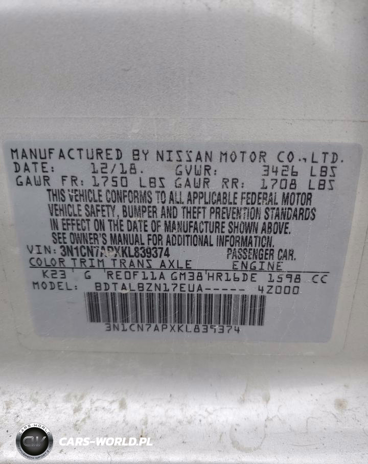 2019 Nissan Versa S VIN:3N1CN7APXKL839374 - 12
