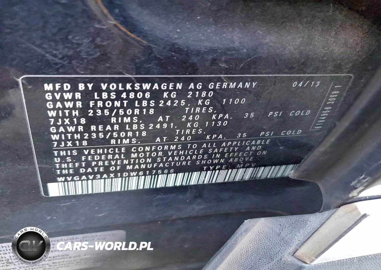2013 Volkswagen Tiguan S VIN:WVGAV3AX1DW617568 - 12