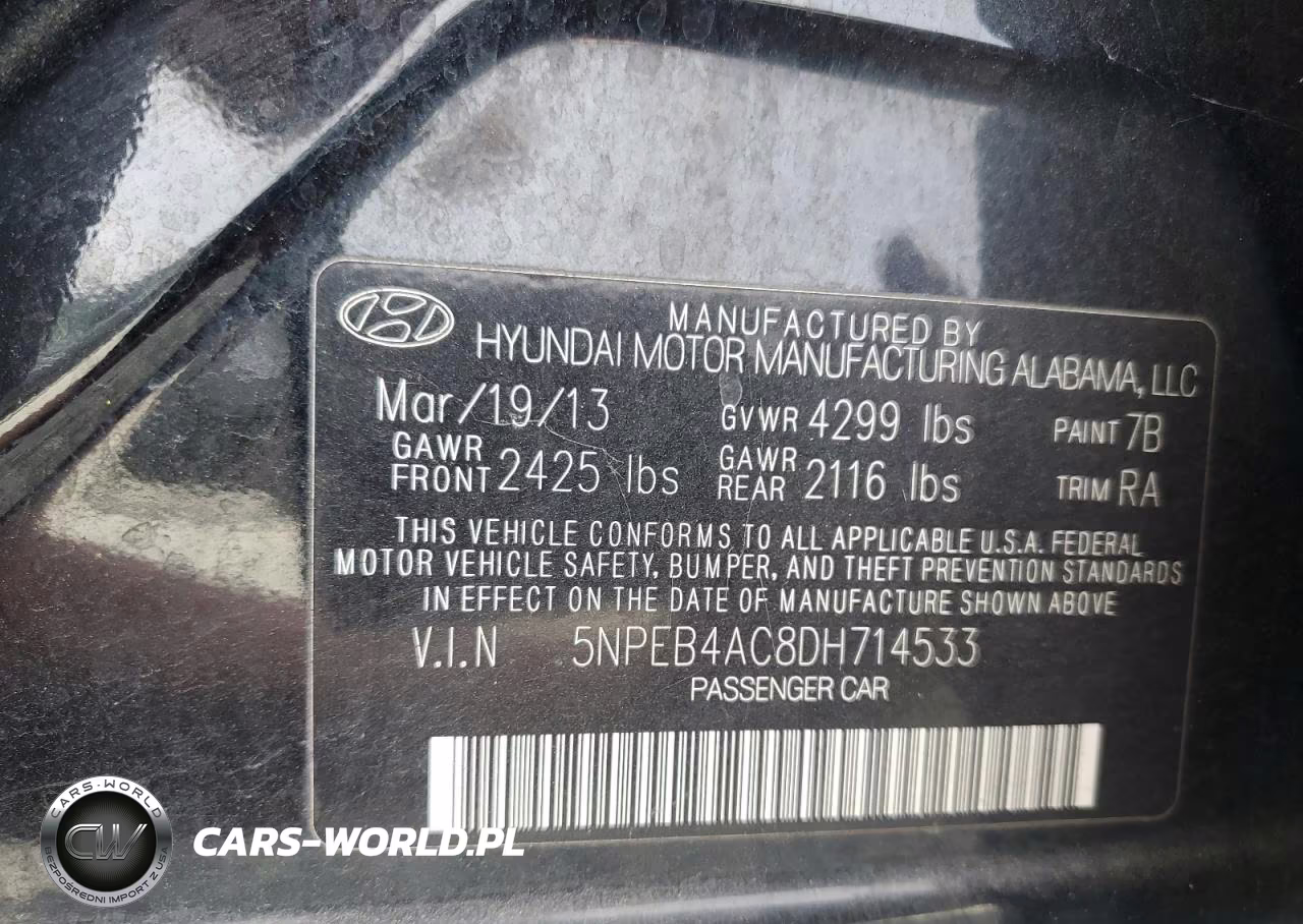 2013 Hyundai Sonata Gls VIN:5NPEB4AC8DH714533 - 12