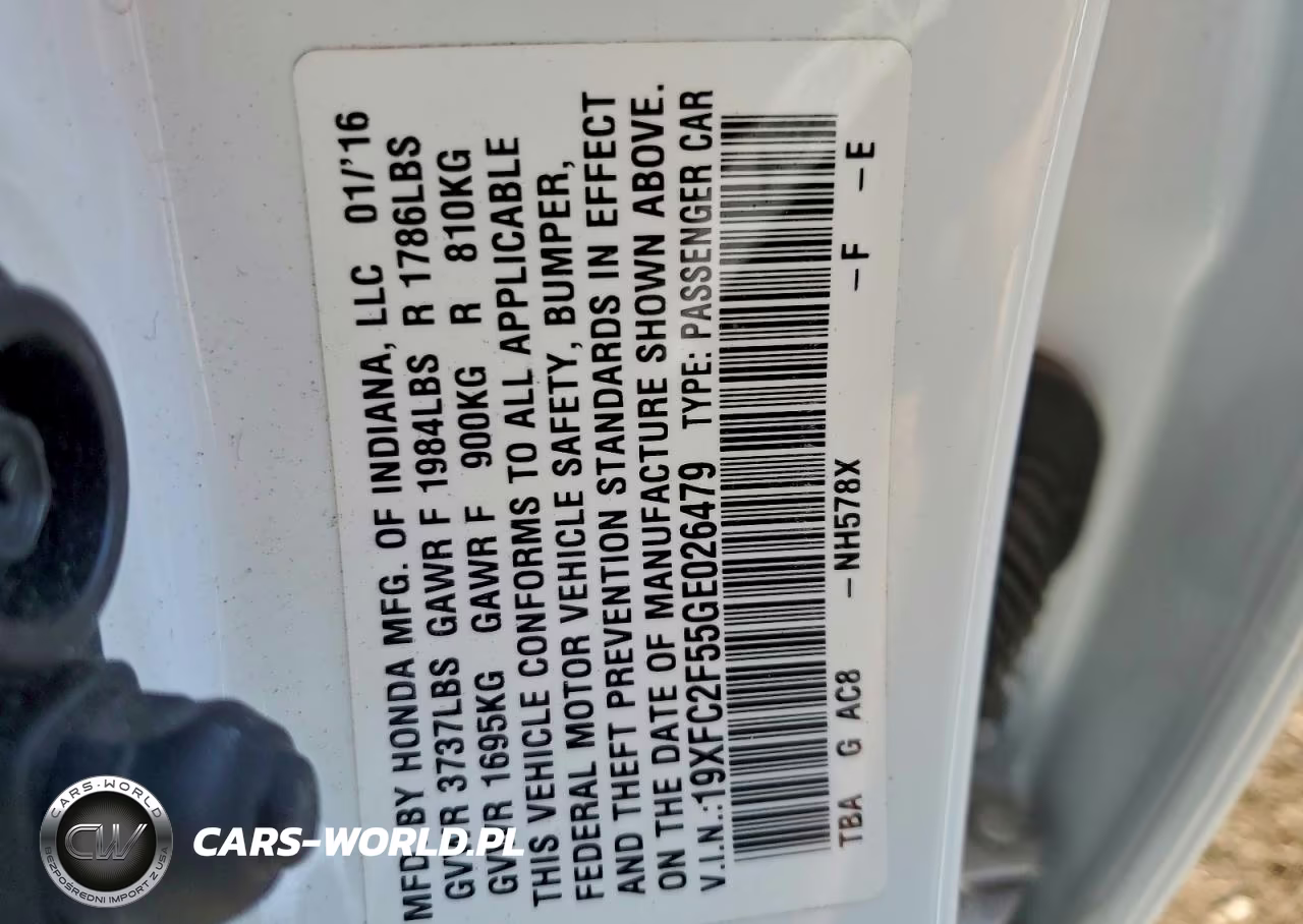 2016 Honda Civic Lx VIN:19XFC2F55GE026479 - 12