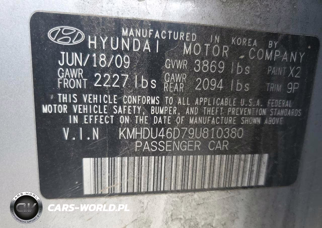 2009 Hyundai Elantra VIN:KMHDU46D79U810380 - 12