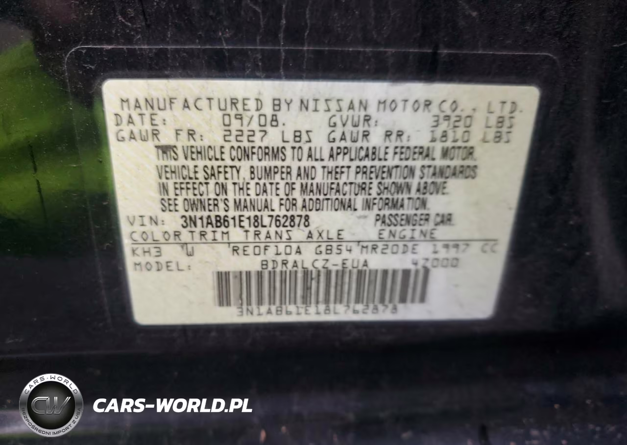 2008 Nissan Sentra 2.0 VIN:3N1AB61E18L762878 - 12
