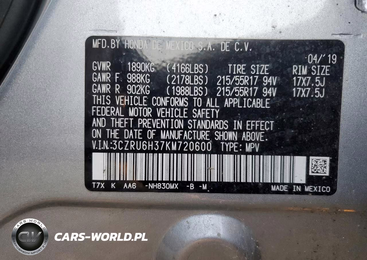 2019 Honda Hr-V Lx VIN:3CZRU6H37KM720600 - 12