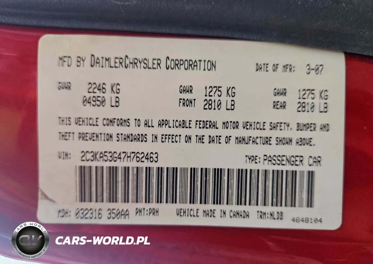 2007 Chrysler 300 Touring VIN:2C3KA53G47H762463 - 12
