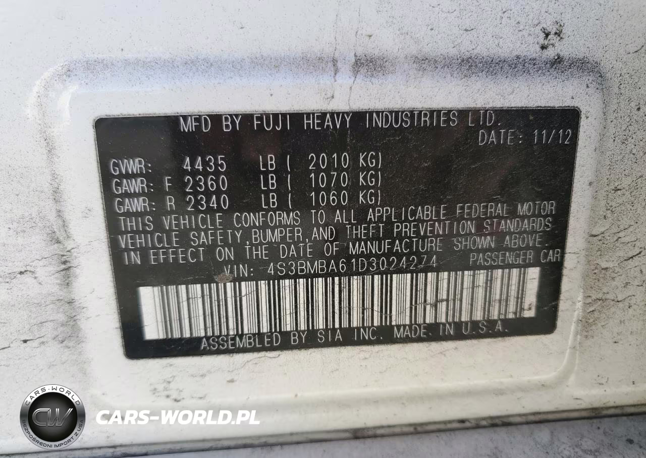 2013 Subaru Legacy 2.5I VIN:4S3BMBA61D3024274 - 13