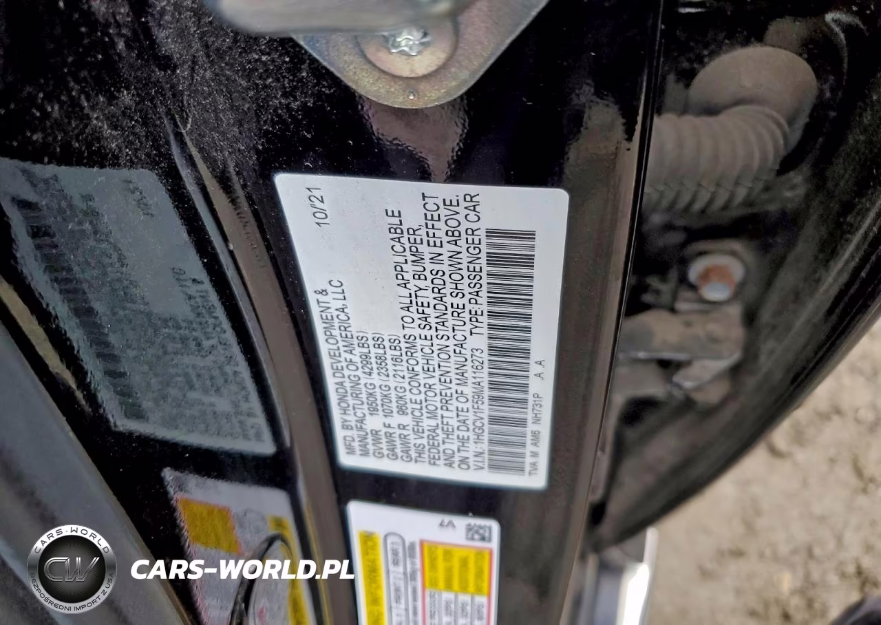 2021 Honda Accord Exl VIN:1HGCV1F59MA116273 - 12