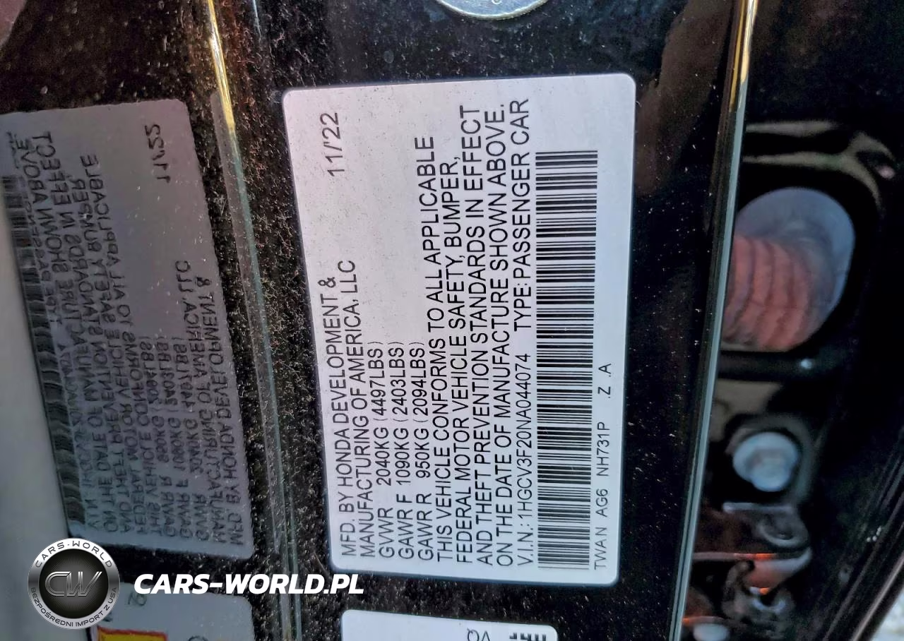2022 Honda Accord Hybrid Sport VIN:1HGCV3F20NA044074 - 12