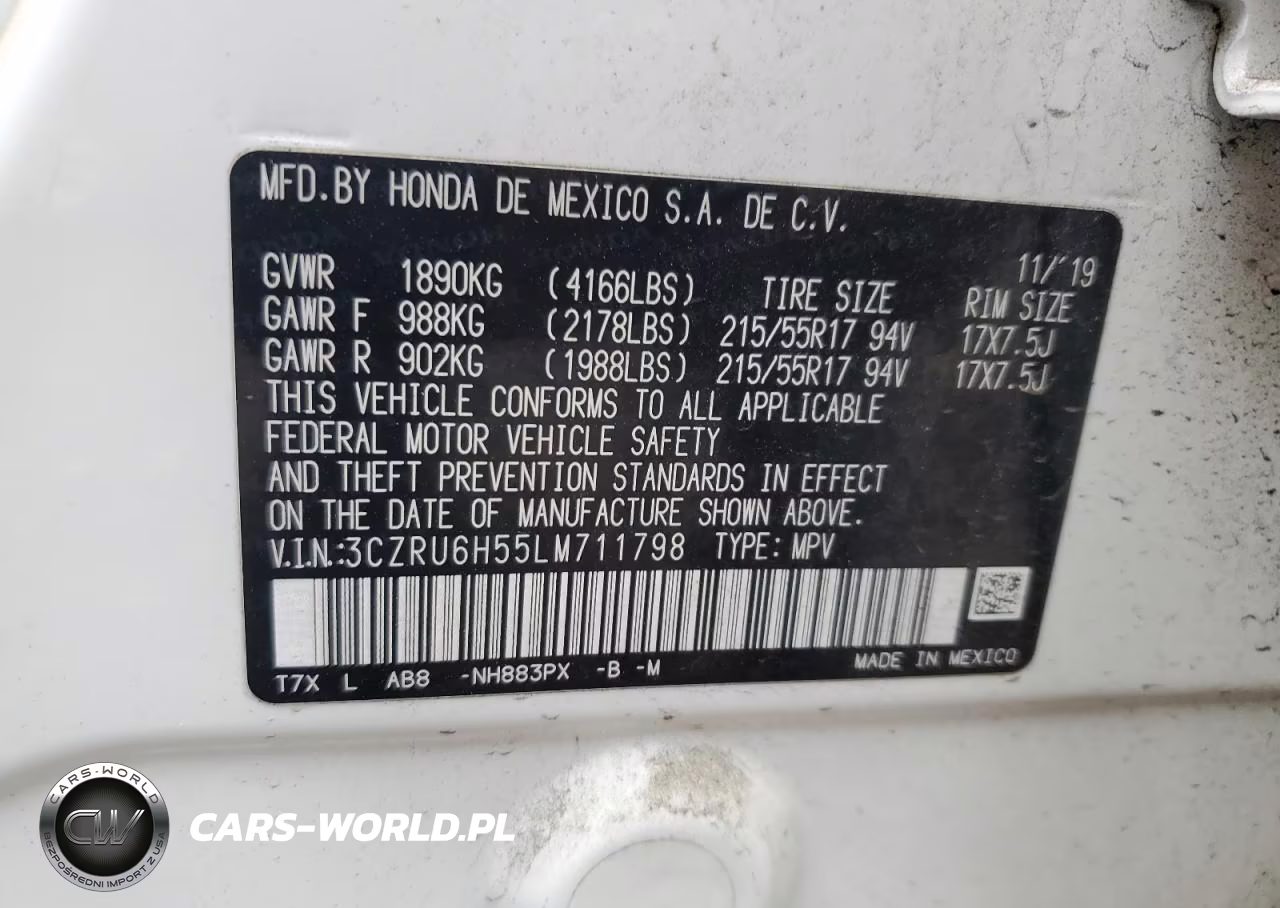2020 Honda Hr-V Ex VIN:3CZRU6H55LM711798 - 12