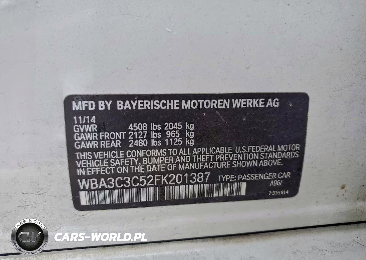 2015 BMW 320 I xDrive VIN:WBA3C3C52FK201387 - 12
