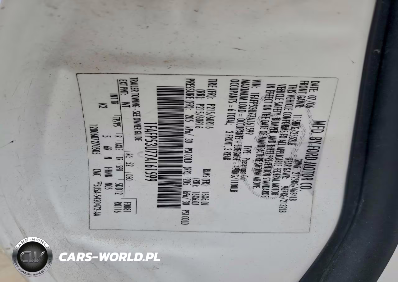 2007 Ford Taurus Se VIN:1FAFP53U77A161599 - 13