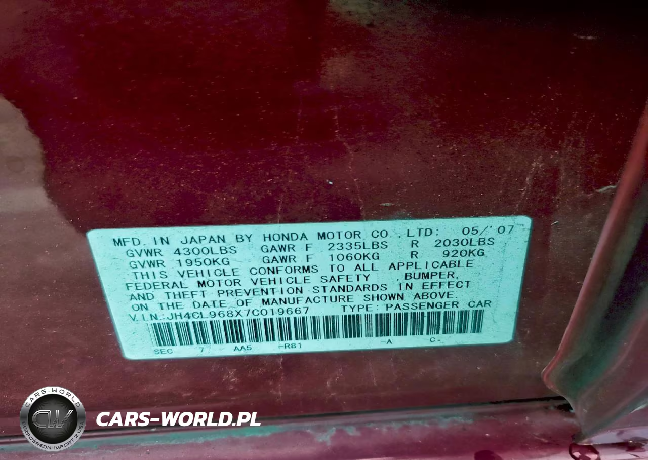 2007 Acura Tsx VIN:JH4CL968X7C019667 - 13