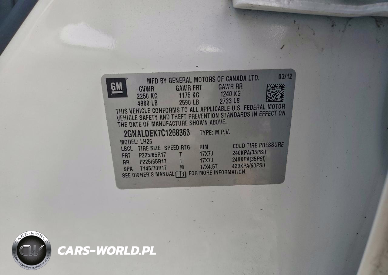 2012 Chevrolet Equinox Lt VIN:2GNALDEK7C1268363 - 12