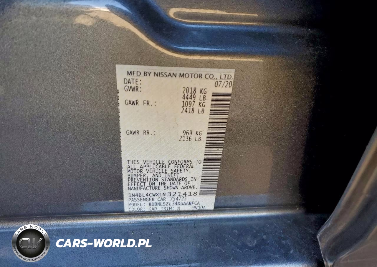 2020 Nissan Altima Sr VIN:1N4BL4CWXLN321418 - 12