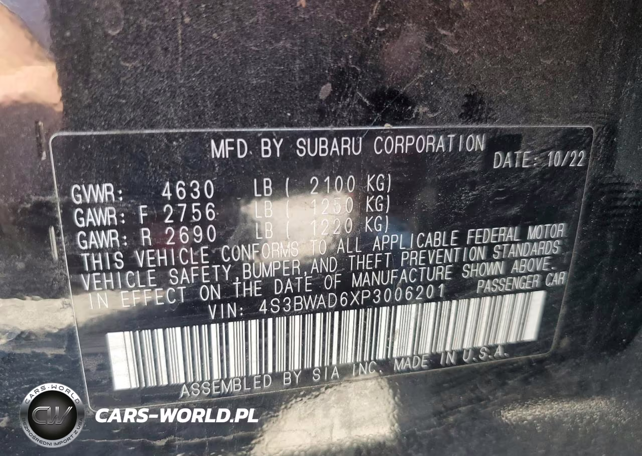 2023 Subaru Legacy Premium VIN:4S3BWAD6XP3006201 - 12