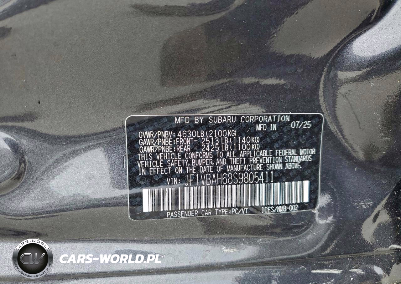 2025 Subaru Wrx Premium VIN:JF1VBAH68S9805411 - 13