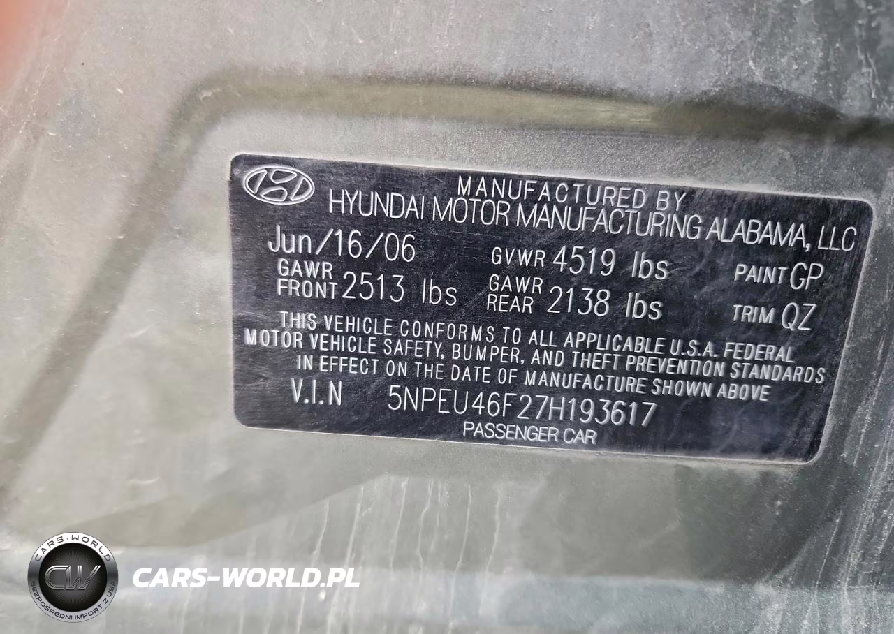 2007 Hyundai Sonata Se VIN:5NPEU46F27H193617 - 12