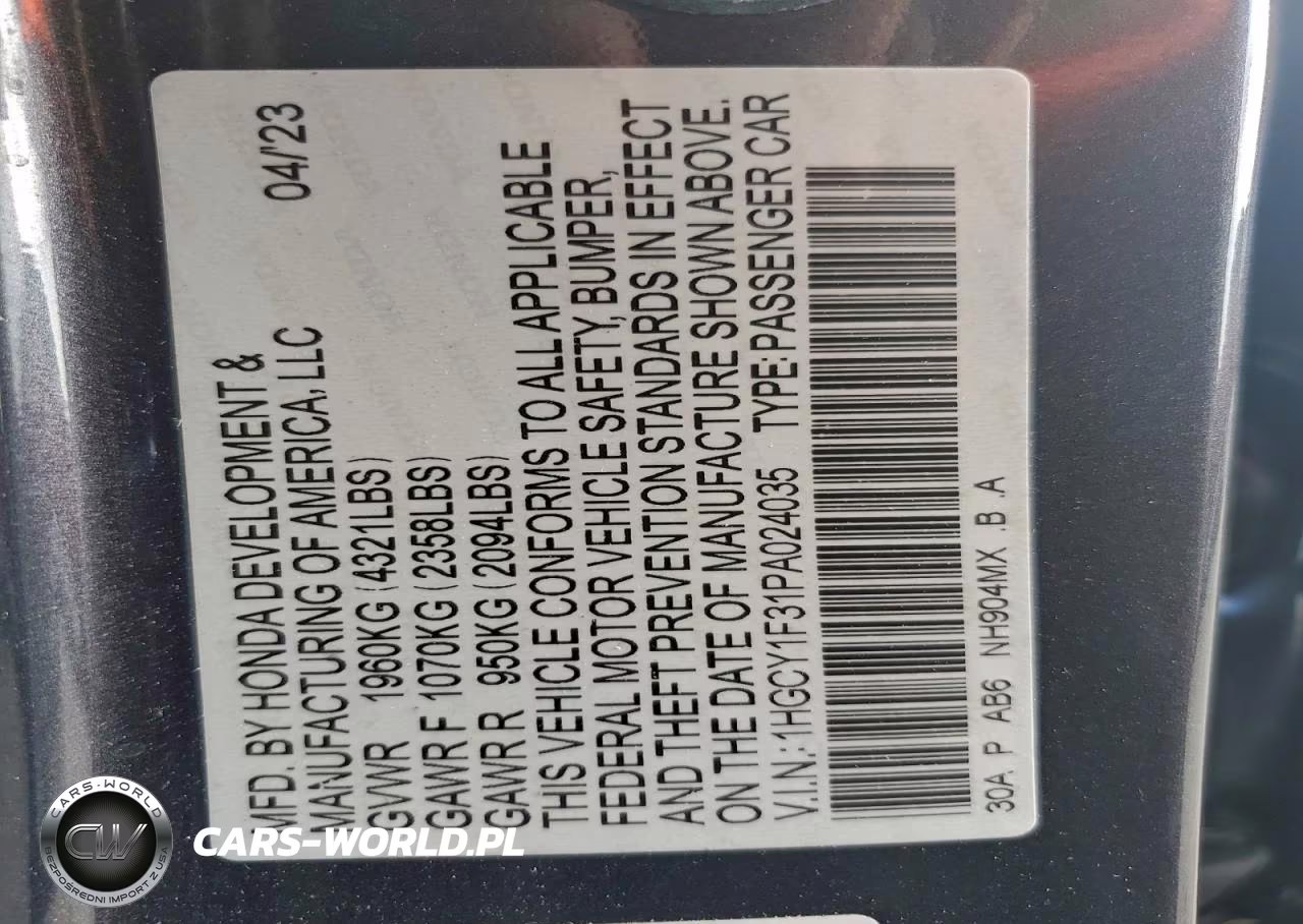 2023 Honda Accord Ex VIN:1HGCY1F31PA024035 - 13