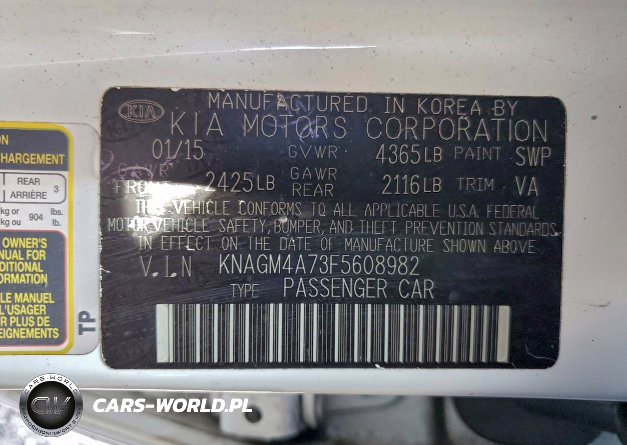 2015 Kia Optima Lx VIN:KNAGM4A73F5608982 - 12