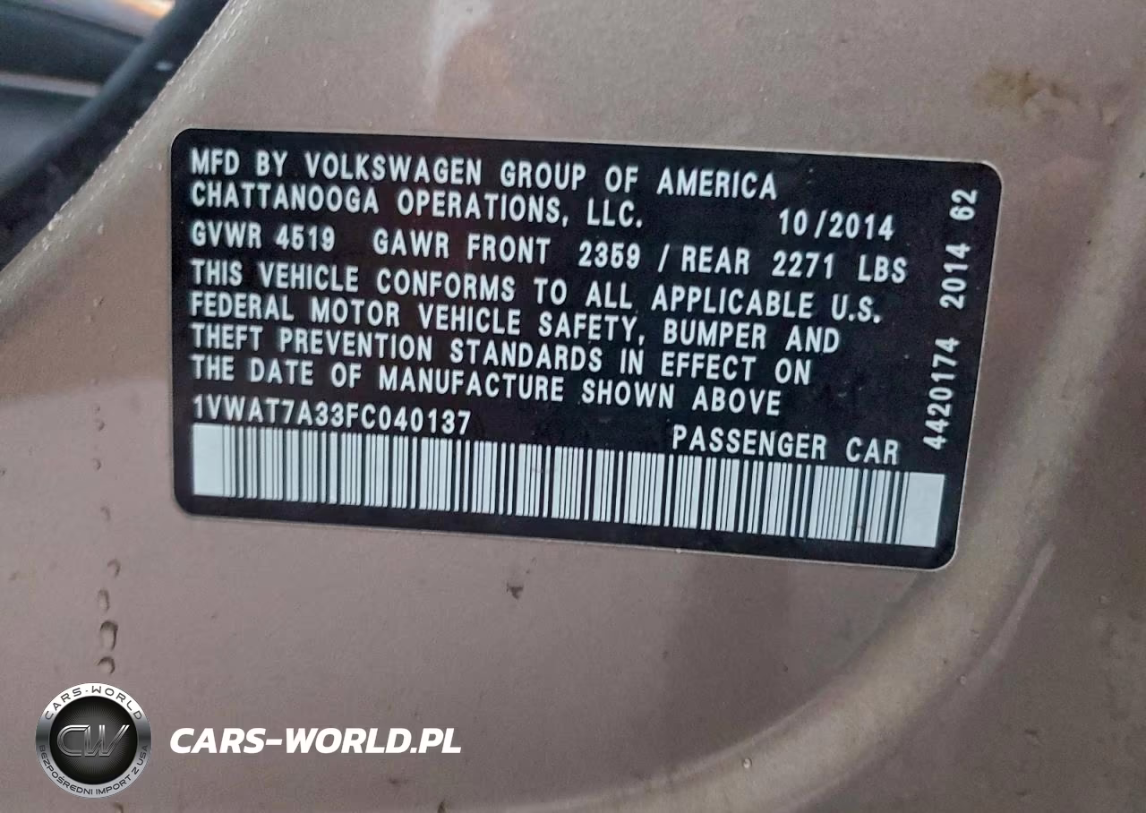 2015 Volkswagen Passat S VIN:1VWAT7A33FC040137 - 12