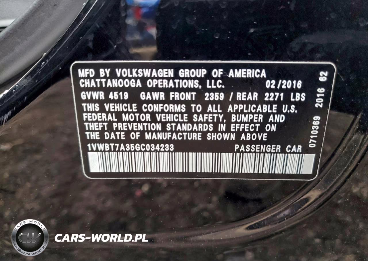 2016 Volkswagen Passat Se VIN:1VWBT7A35GC034233 - 12
