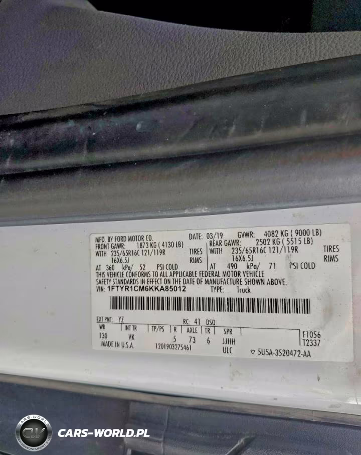 2019 Ford Transit T-250 Delivery Van VIN:1FTYR1CM6KKA85012 - 13