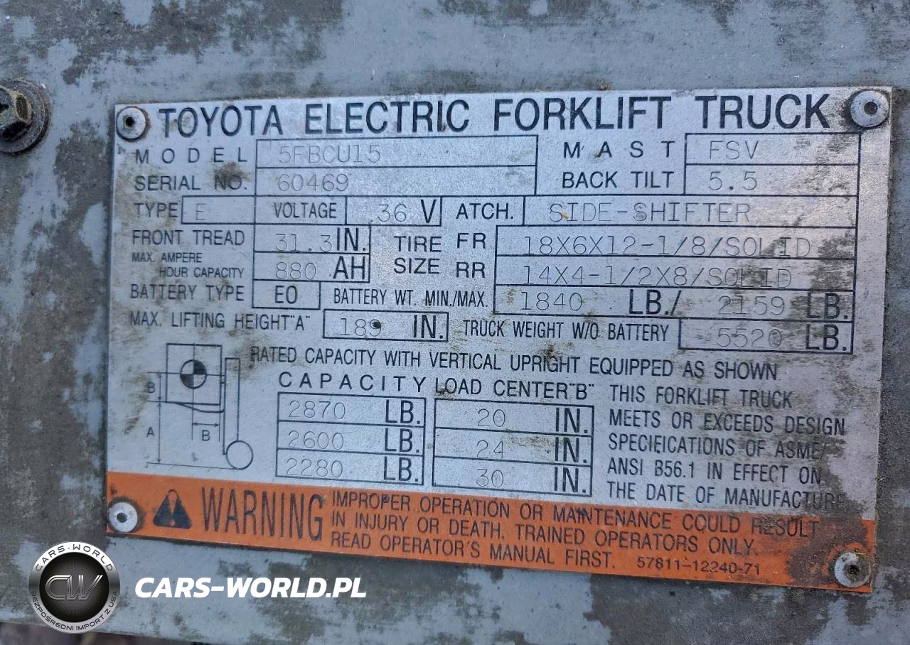 1996 Toyota 5Fbcu15 Forklift VIN:60469 - 10