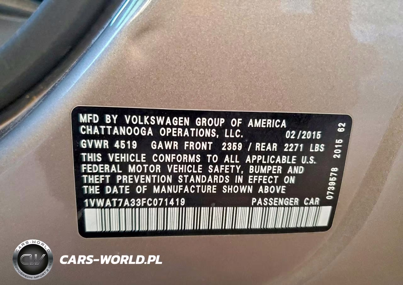 2015 Volkswagen Passat S VIN:1VWAT7A33FC071419 - 12