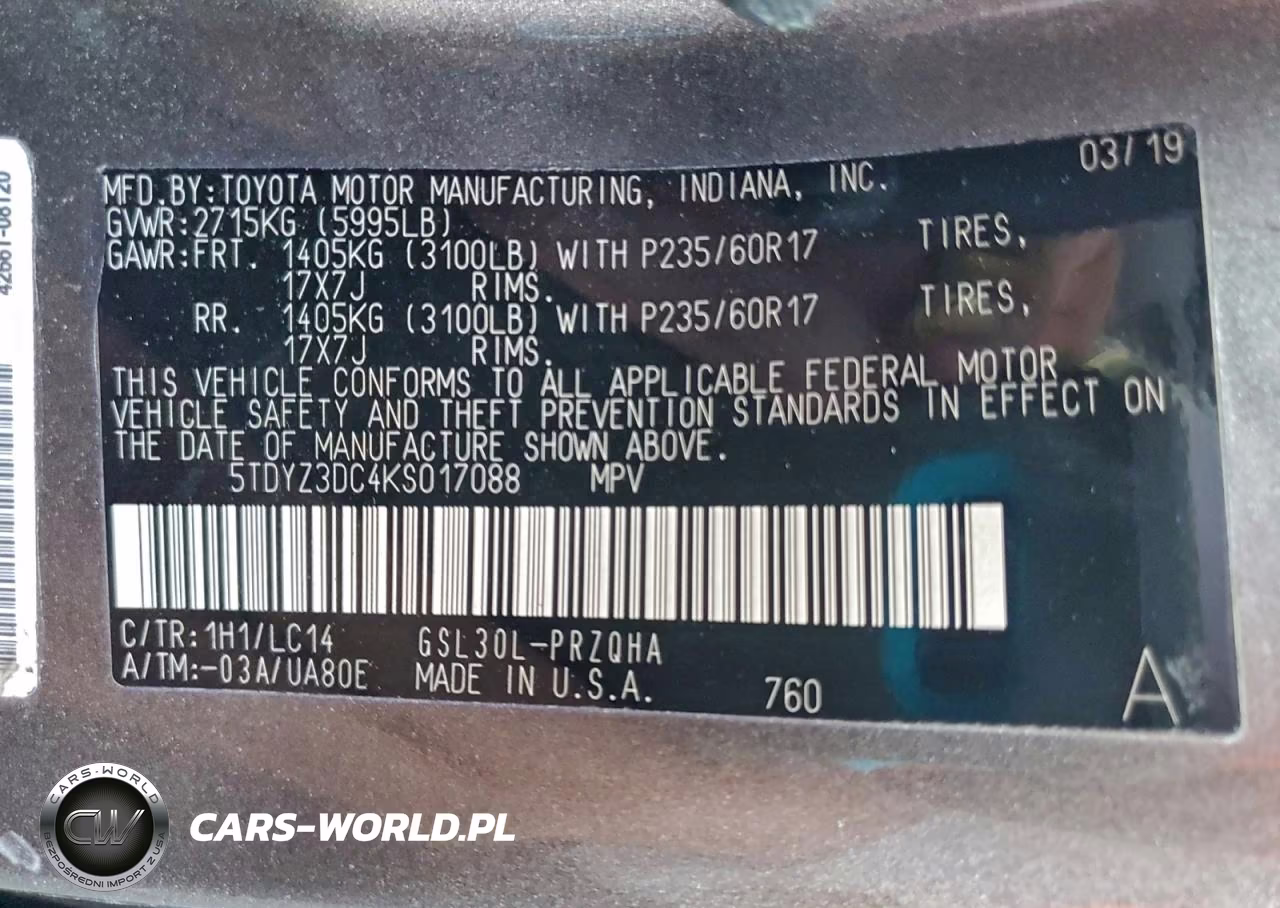 2019 Toyota Sienna Xle VIN:5TDYZ3DC4KS017088 - 13