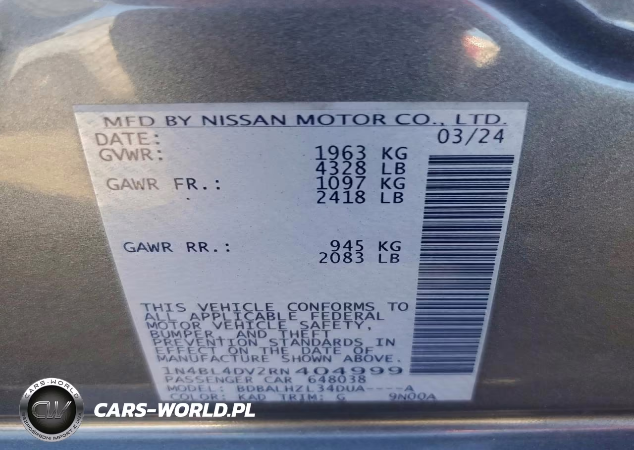2024 Nissan Altima Sv VIN:1N4BL4DV2RN404999 - 12