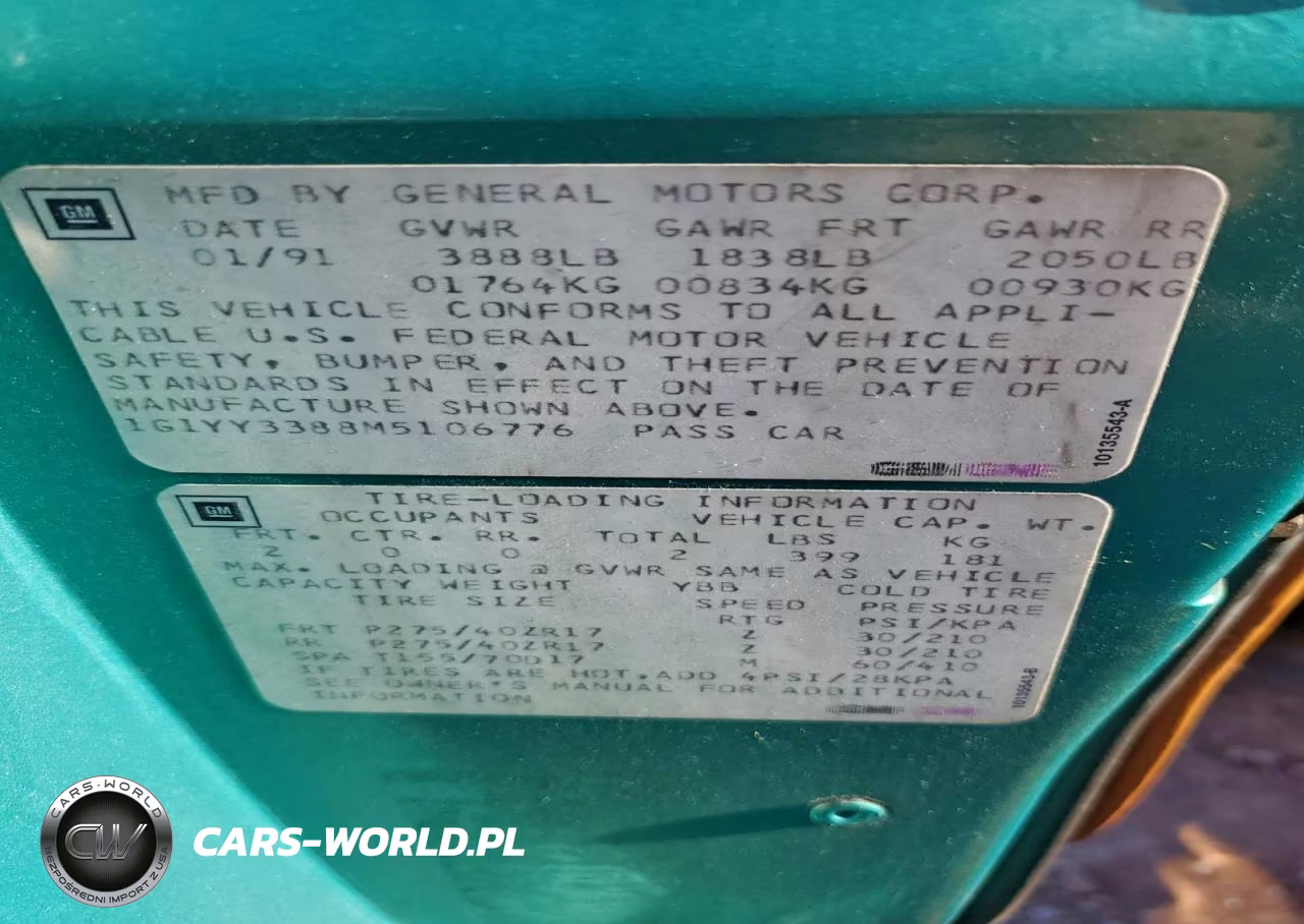 1991 Chevrolet Corvette VIN:1G1YY3388M5106776 - 12