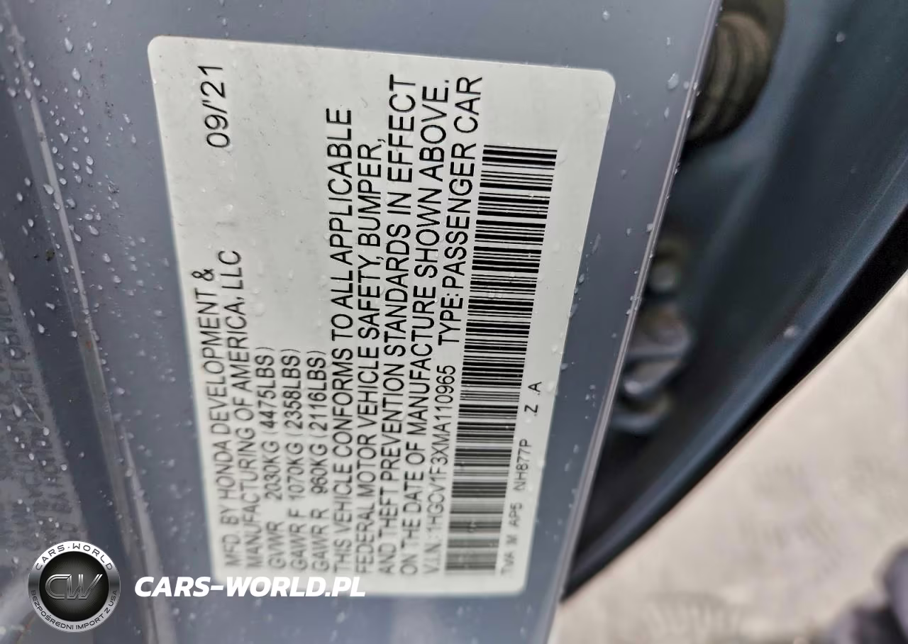 2021 Honda Accord Sport VIN:1HGCV1F3XMA110965 - 12