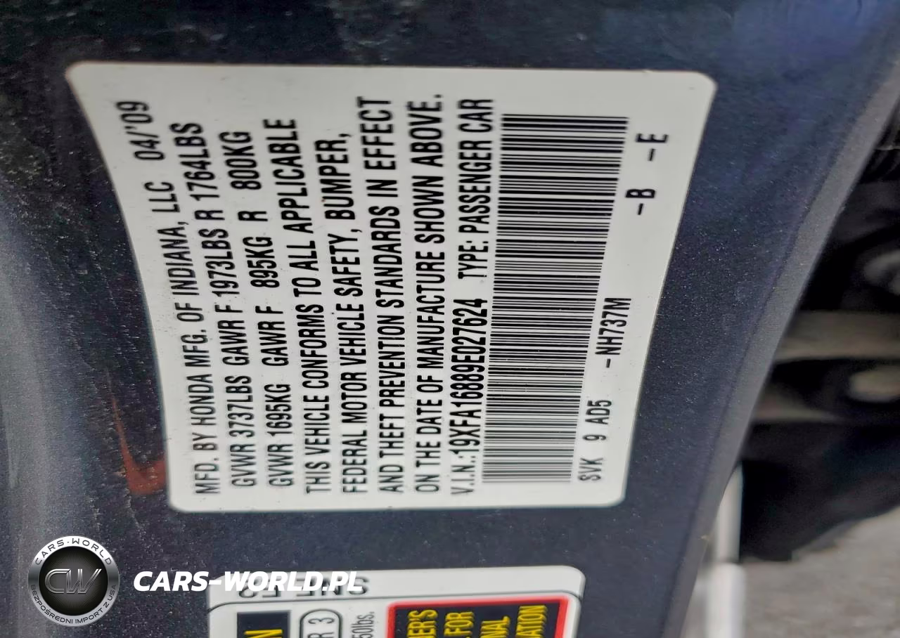 2009 Honda Civic Ex VIN:19XFA16889E027624 - 12