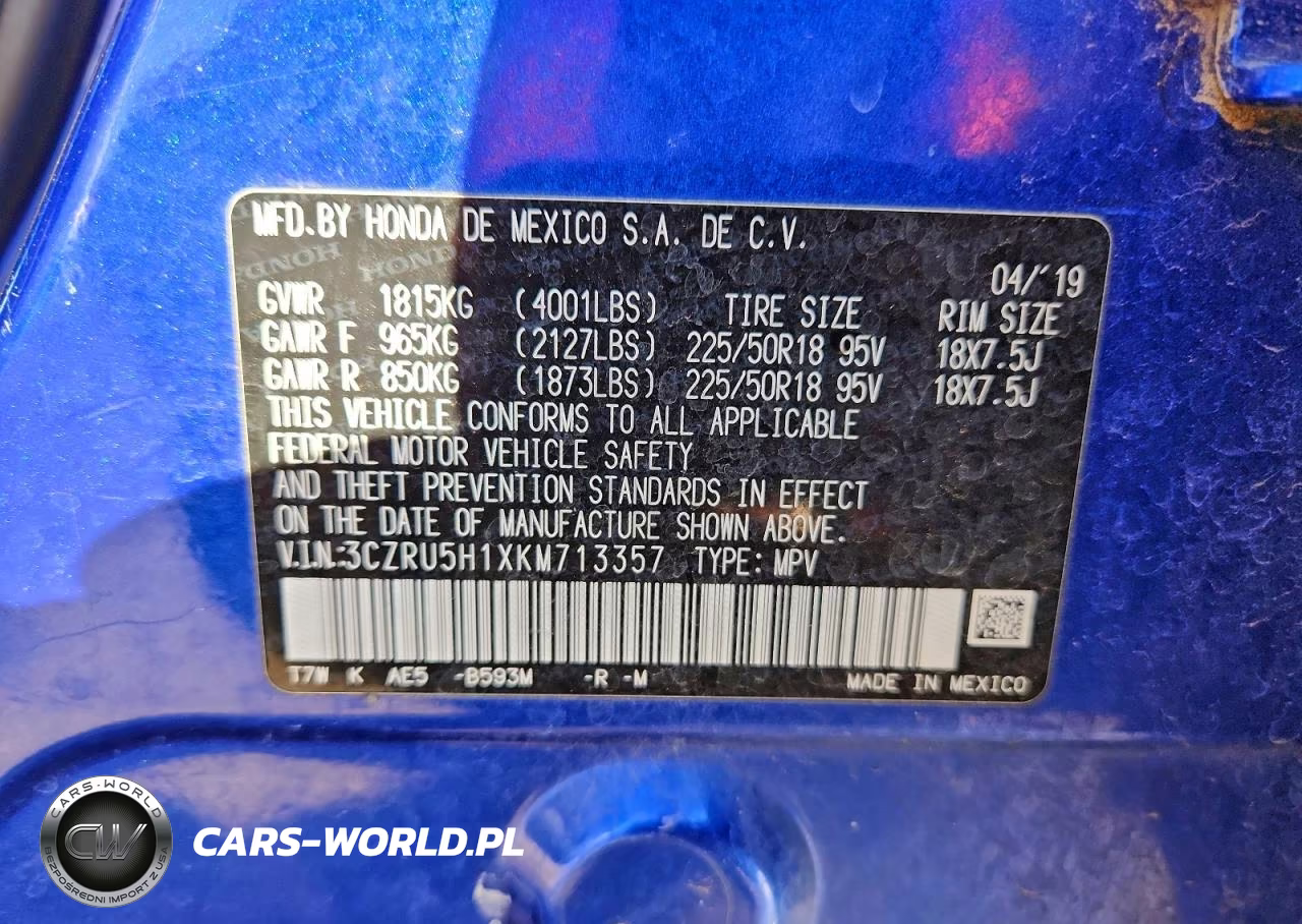 2019 Honda Hr-V Sport VIN:3CZRU5H1XKM713357 - 13