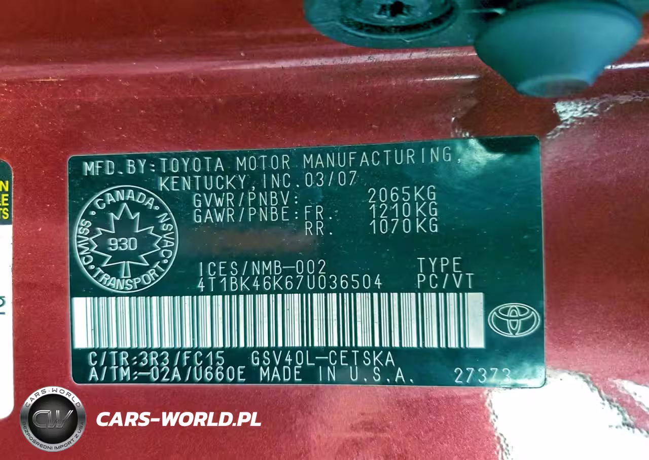 2007 Toyota Camry Le VIN:4T1BK46K67U036504 - 12
