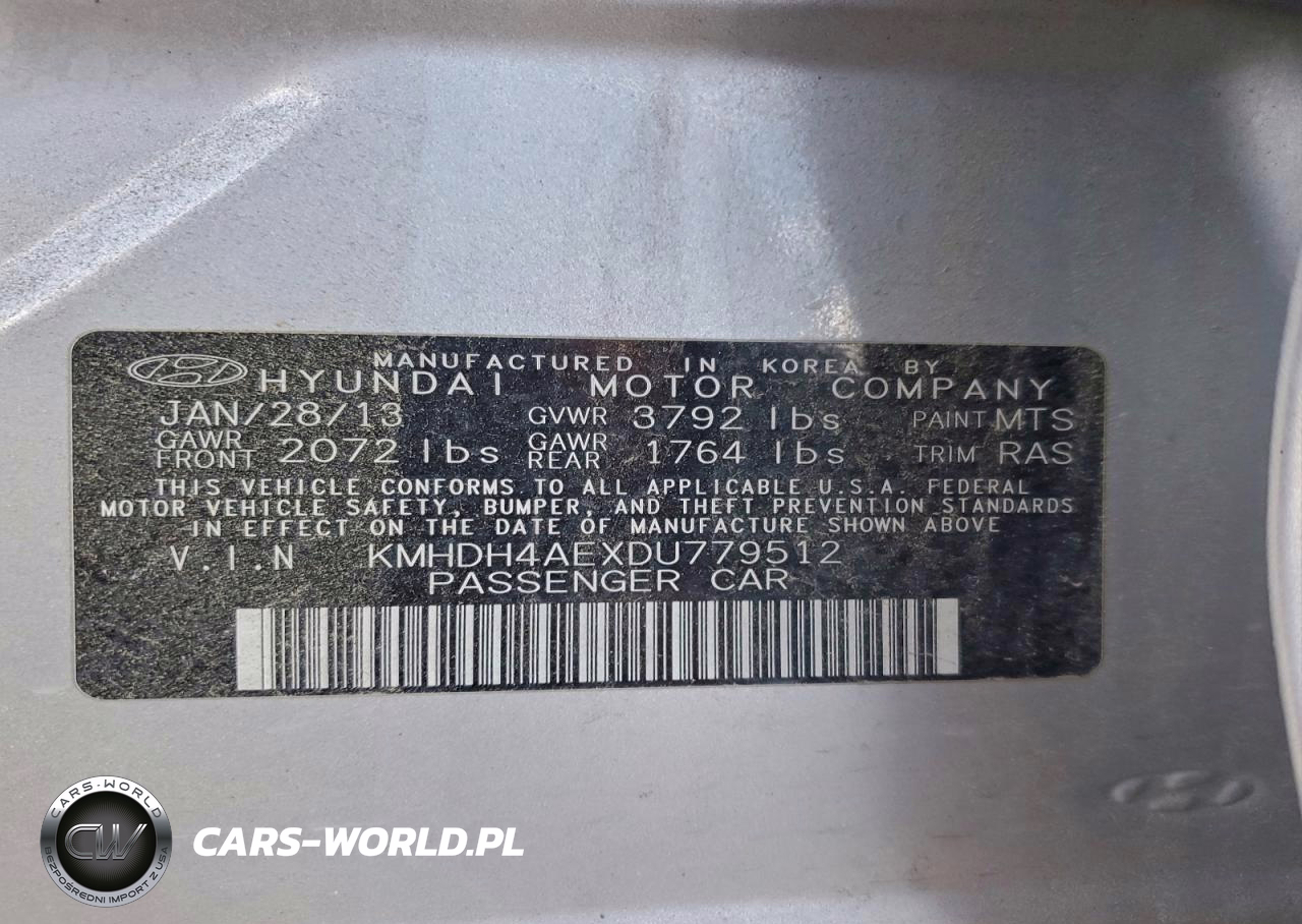 2013 Hyundai Elantra Gls VIN:KMHDH4AEXDU779512 - 13