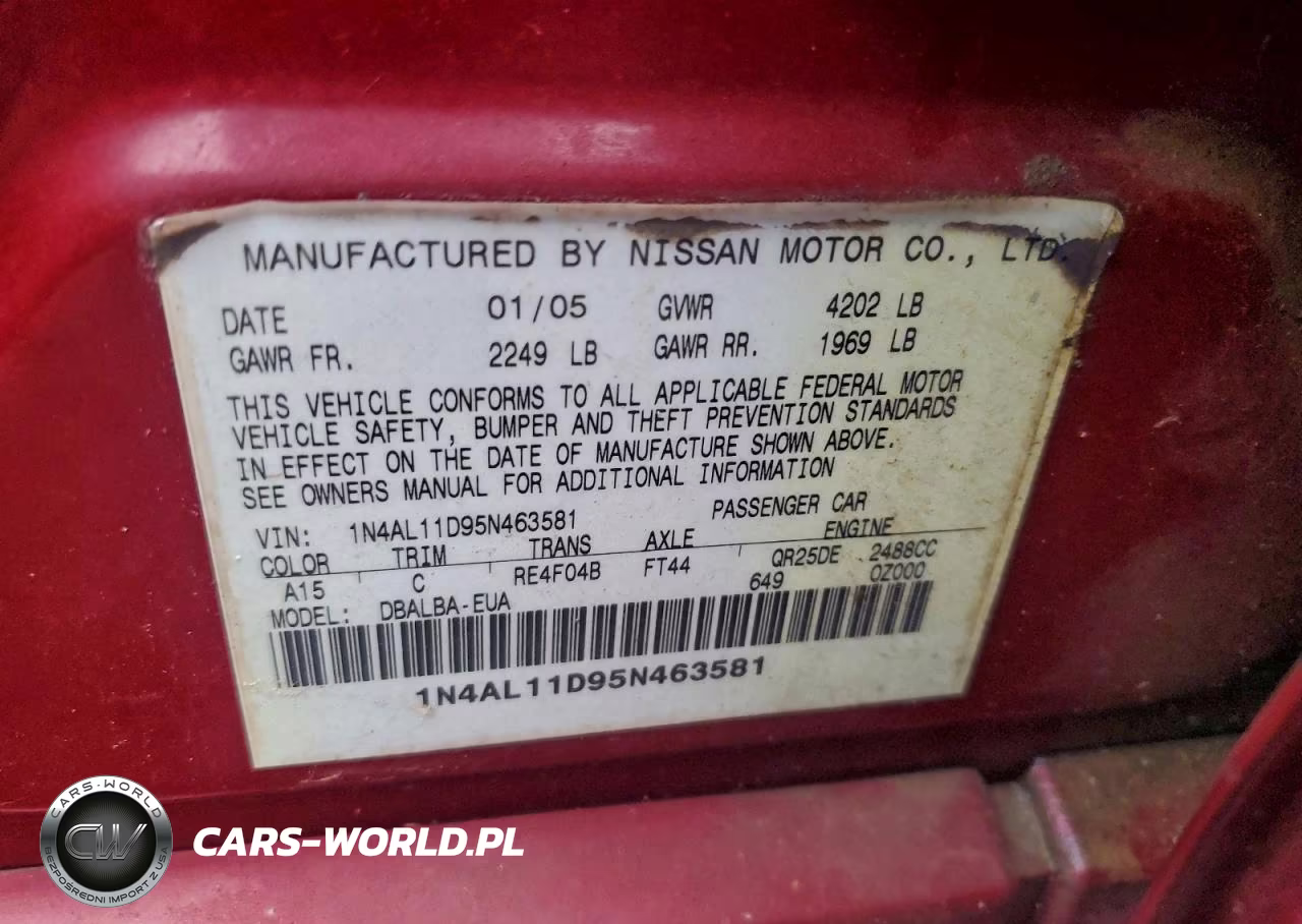 2005 Nissan Altima 2.5 VIN:1N4AL11D95N463581 - 12