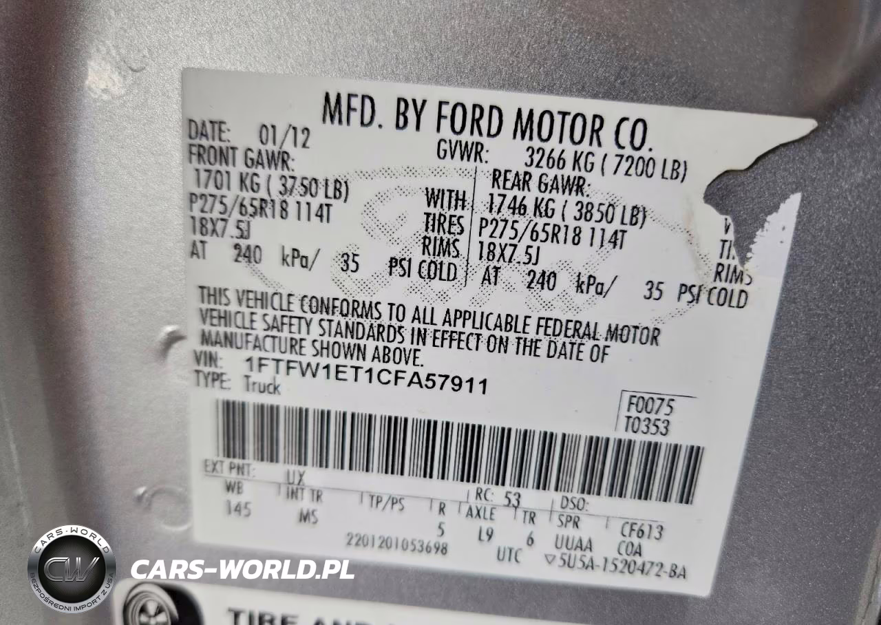 2012 Ford F150 Supercrew VIN:1FTFW1ET1CFA57911 - 12