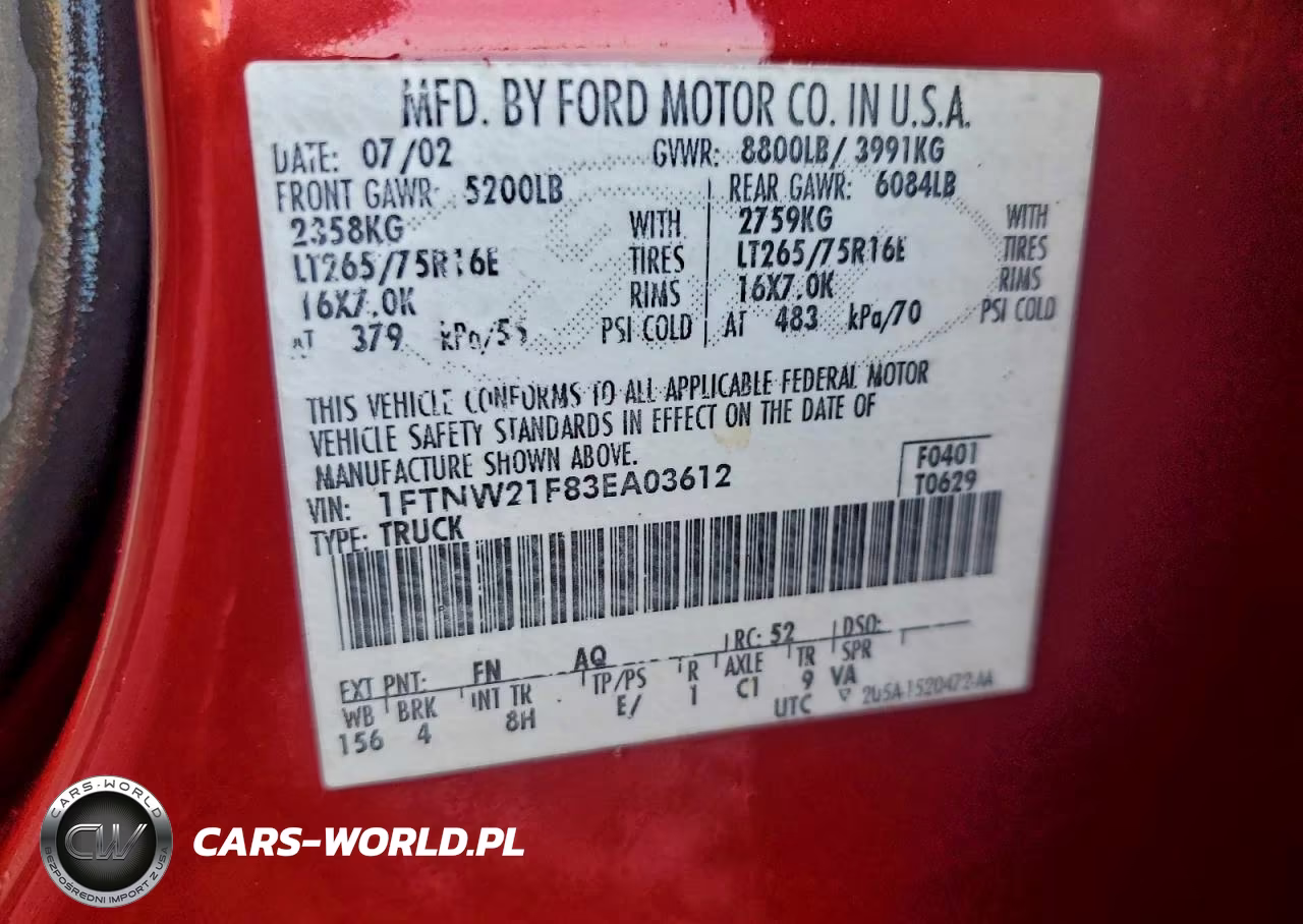2003 Ford Super Duty F-250 Lar VIN:1FTNW21F83EA03612 - 12