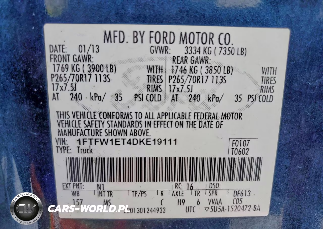 2013 Ford F150 Supercrew VIN:1FTFW1ET4DKE19111 - 12